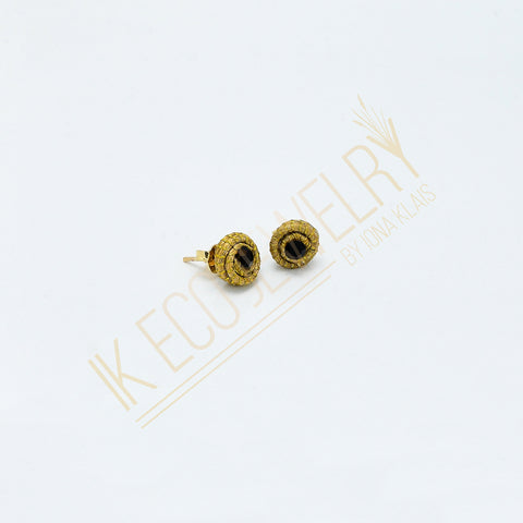 SMALL GOLDEN GRASS STUD EARRINGS  WITH BLACK OR CLEAR  CRYSTAL