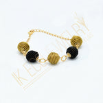 BRACELET GOLDEN GRASS AND WAXED COTTON SPHERE