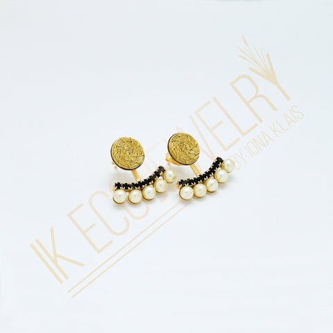 STUD EARRINGS WITH CRYSTAL AND WHITE RESIN PEARL